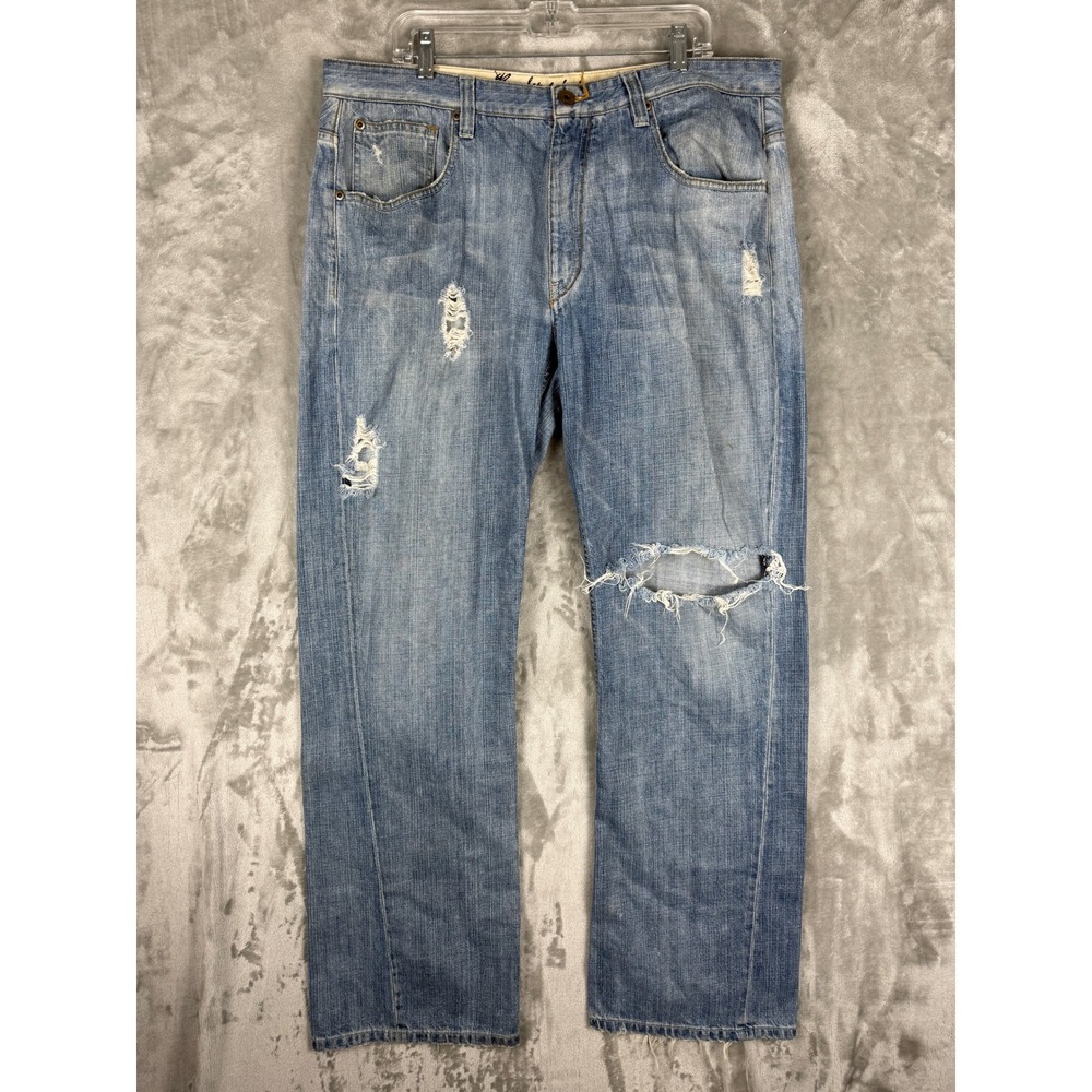 Breechen By Scott Langfton Mens Distressed‎ Ripped Blue Denim Jeans Sz 40